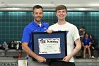 Jacob Cost DIII Swimming All American  Wheaton College Swimming & Diving head coach, Barrett Roberts '07, presents NCAA Division III All American certificate to Jacob Cost, ’19. - Photo by Keith Nordstrom : Wheaton, Jacob Cost, DIII, Swimming, All American
